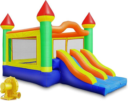 Cloud 9 Commercial Grade Mega Double Slide Castle Bounce House with Blower