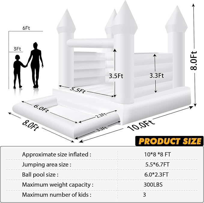 WARSUN 10x8x8FT White Bounce House with Ball Pit & Air Blower