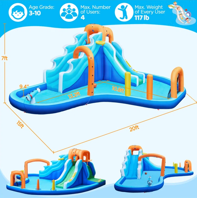 20' x 15' Inflatable Water Slide with Air Blower