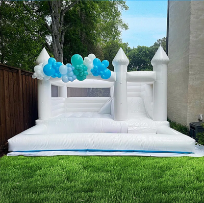 Commercial PVC White Bounce House with Slide and Blower