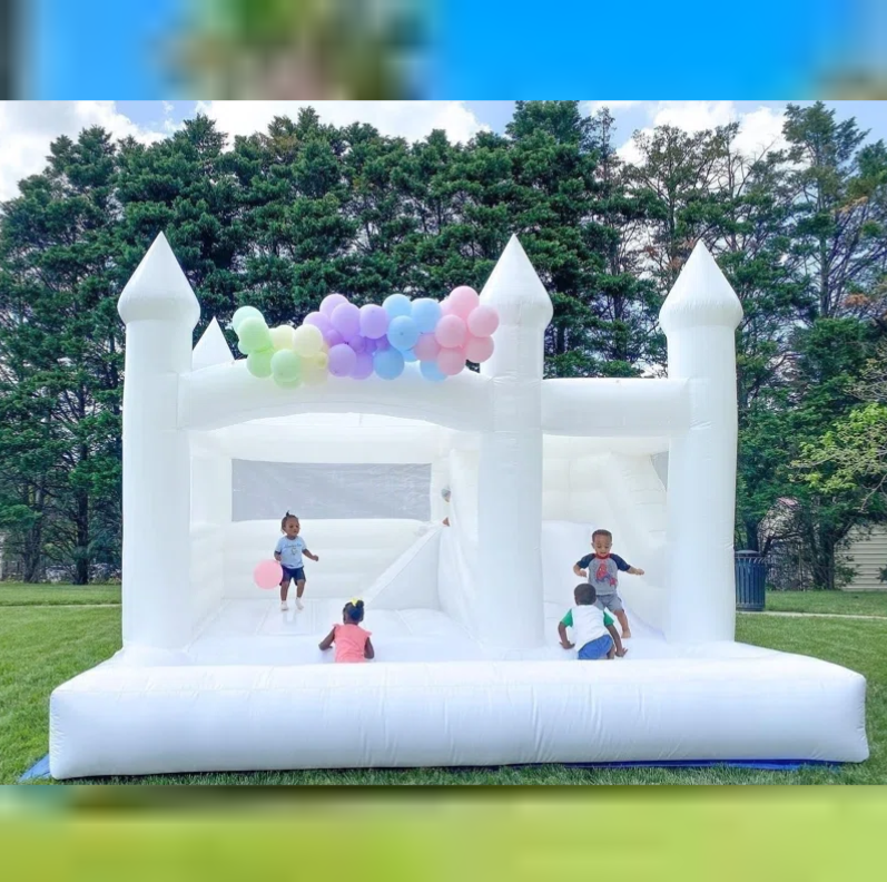 Commercial PVC White Bounce House with Slide and Blower